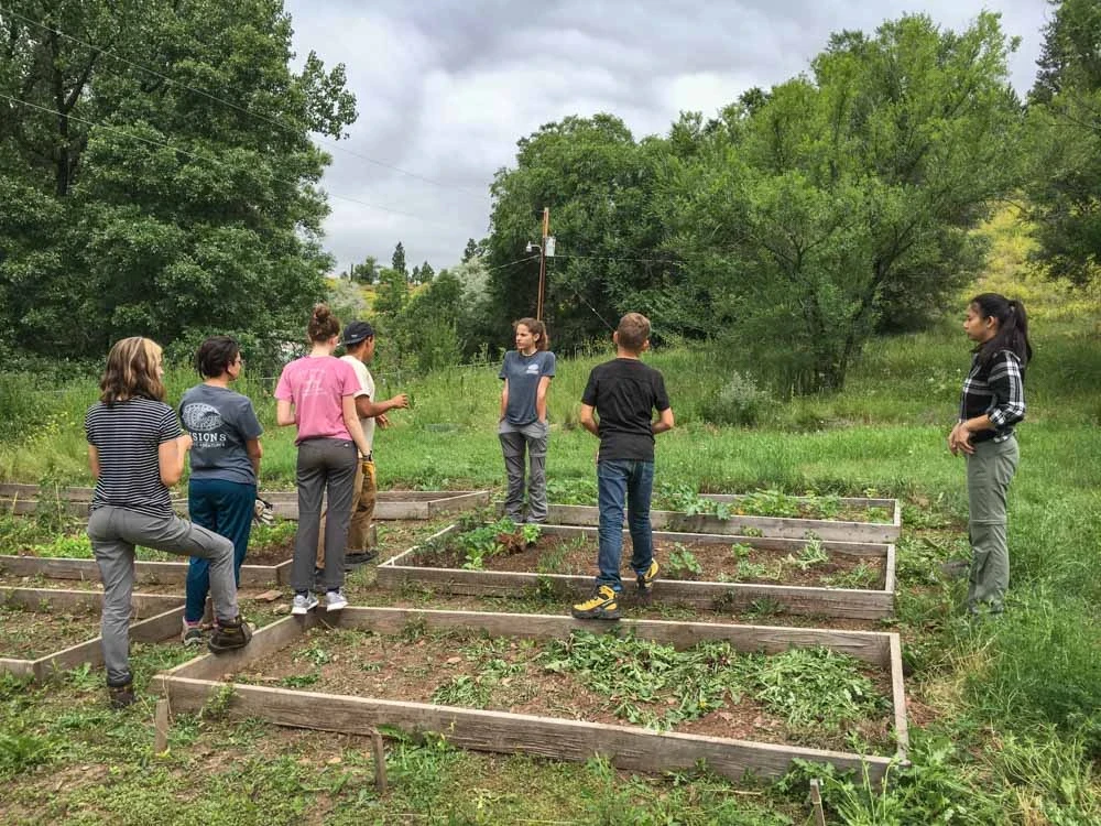 Teens stand in a garden they helped build as part of their summer service projects.